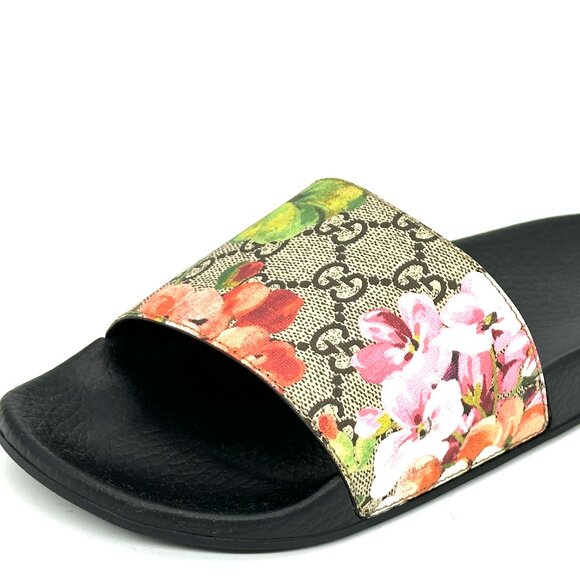 Gucci Pursuit Floral Bloom GG Logo Supreme Rubber Pool Slides Mules Sandals - Picture 6 of 16